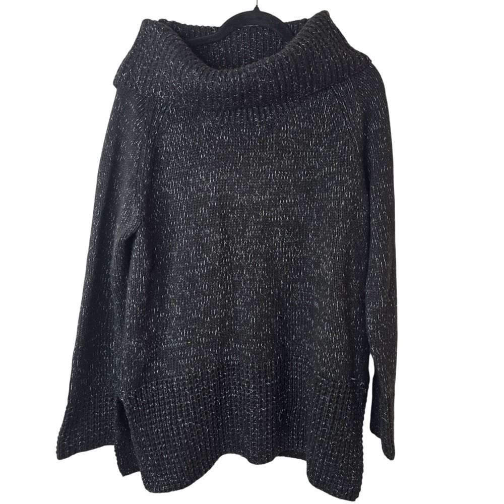 DKNY Black Speckled Knit Cowl Neck‎ Long Sleeve Pullover Sweater